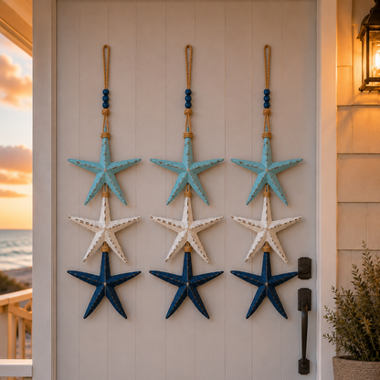 Lighted Coastal Starfish Door Hanger - Nautical Beach House Porch Decor