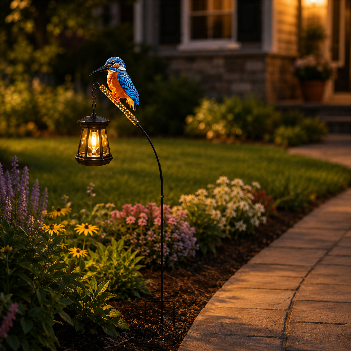 Solar Bird Garden Stake Light - Cardinal, Hummingbird & Kingfisher Outdoor Yard Decor