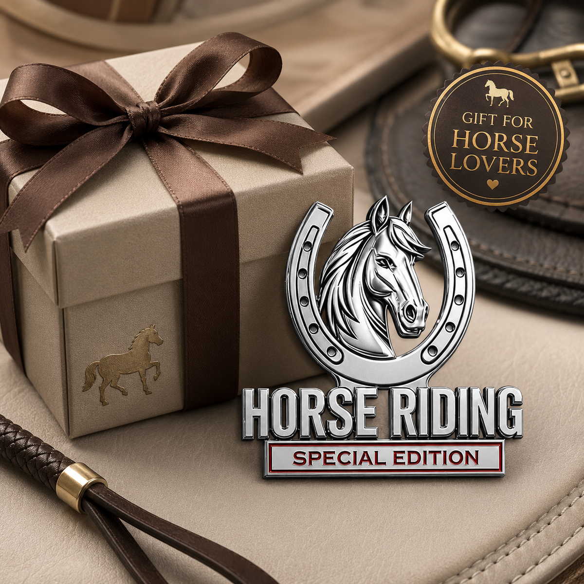 Horse Riding Special Edition Chrome Metal Car Emblem - Premium 3D Horse Head Badge for Trucks, SUVs & Horse Lovers
