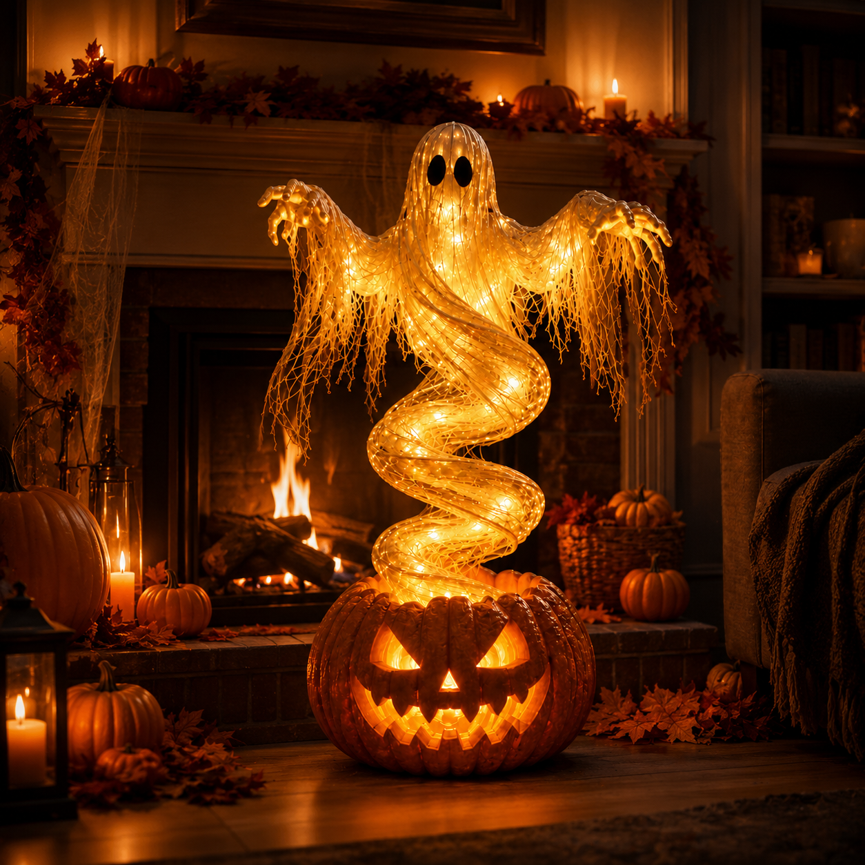 🎃 Halloween Swirling Ghost Pumpkin Light – LED Outdoor Yard Stake Decoration