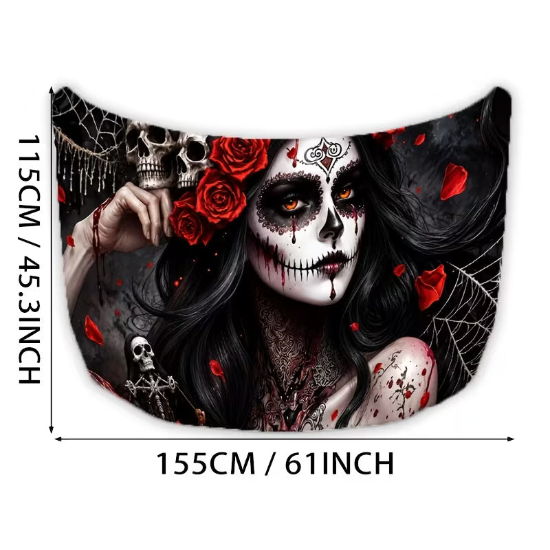 Reusable Halloween Car Hood Cover – 2D Printed Gothic Skull, Grim Reaper & Witch Vehicle Decoration