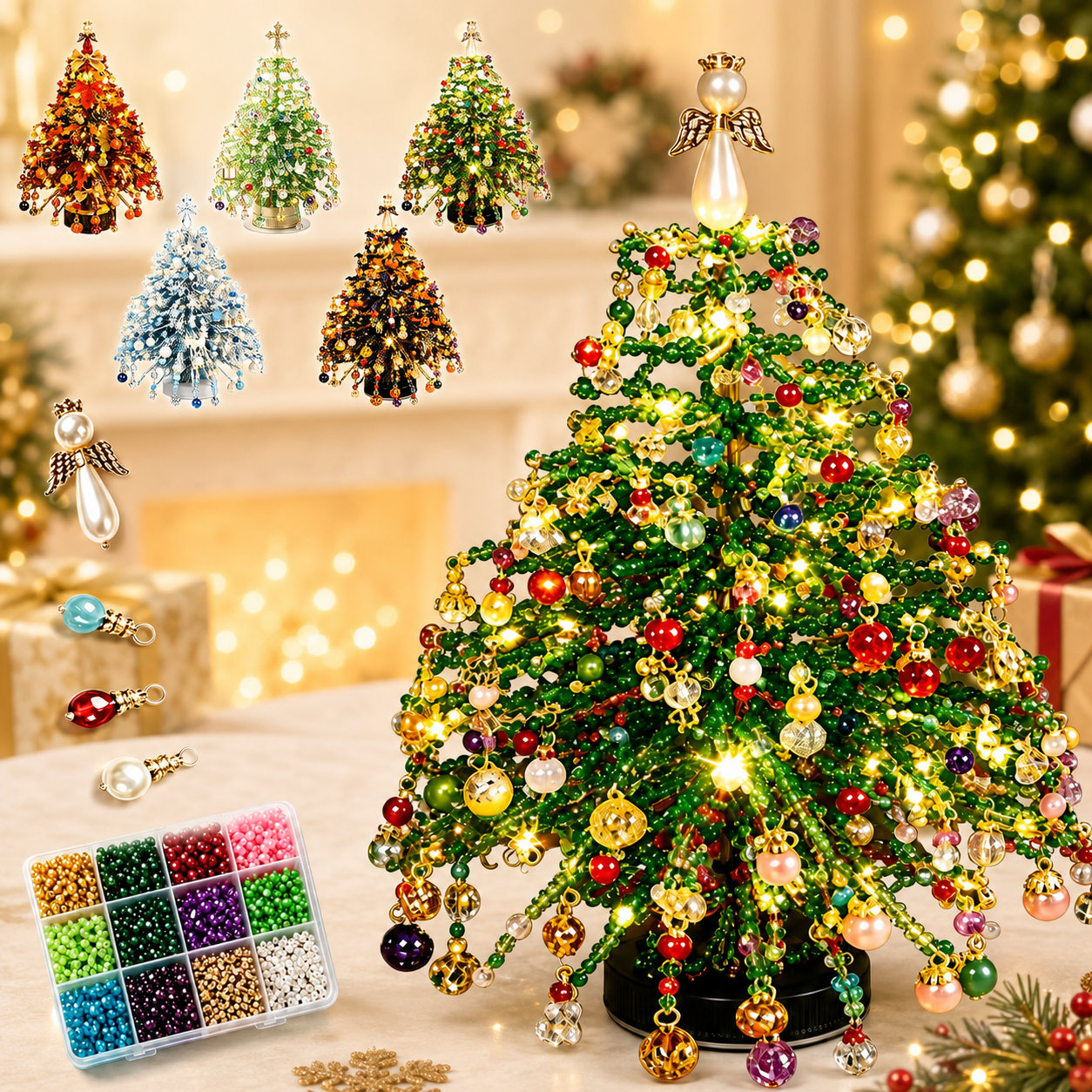 🎄✨ DIY Beaded Christmas Tree Kit – 🎅Create Your Own Sparkling Holiday Decoration