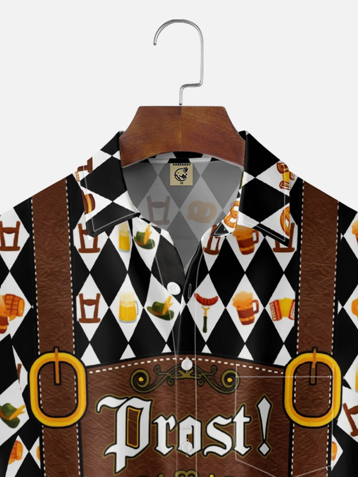 Moisture-Wicking Gradient Oktoberfest Bartender Beer & Pretzel Print  Chest Pocket Hawaiian Shirt
