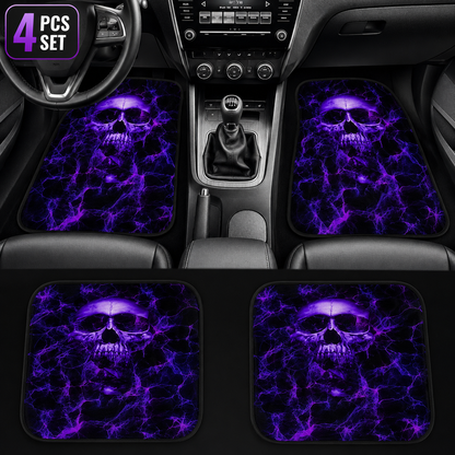 Gothic Purple Skull Car Floor Mats – 4-Piece Universal Vehicle Mat Set