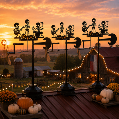 Halloween Skeleton Band Kinetic Wind Spinner - Metal Outdoor Garden Stake Decoration