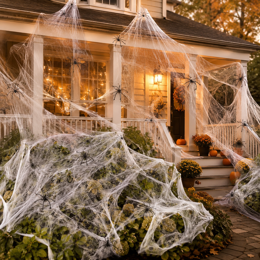 Stretchable Halloween Spider Web Set—Indoor and Outdoor Spider Web Decorations