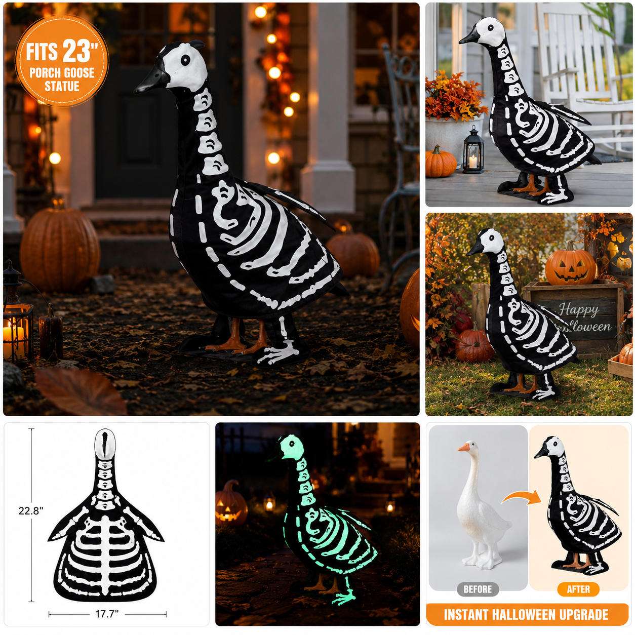 Halloween Porch Goose Outfit - Spooky Outdoor Yard Decor For Front Porch & Garden
