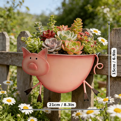 Rustic Farm Animal Metal Fence Planter – Pig, Cow & Rooster Hanging Flower Pot for Garden Decor